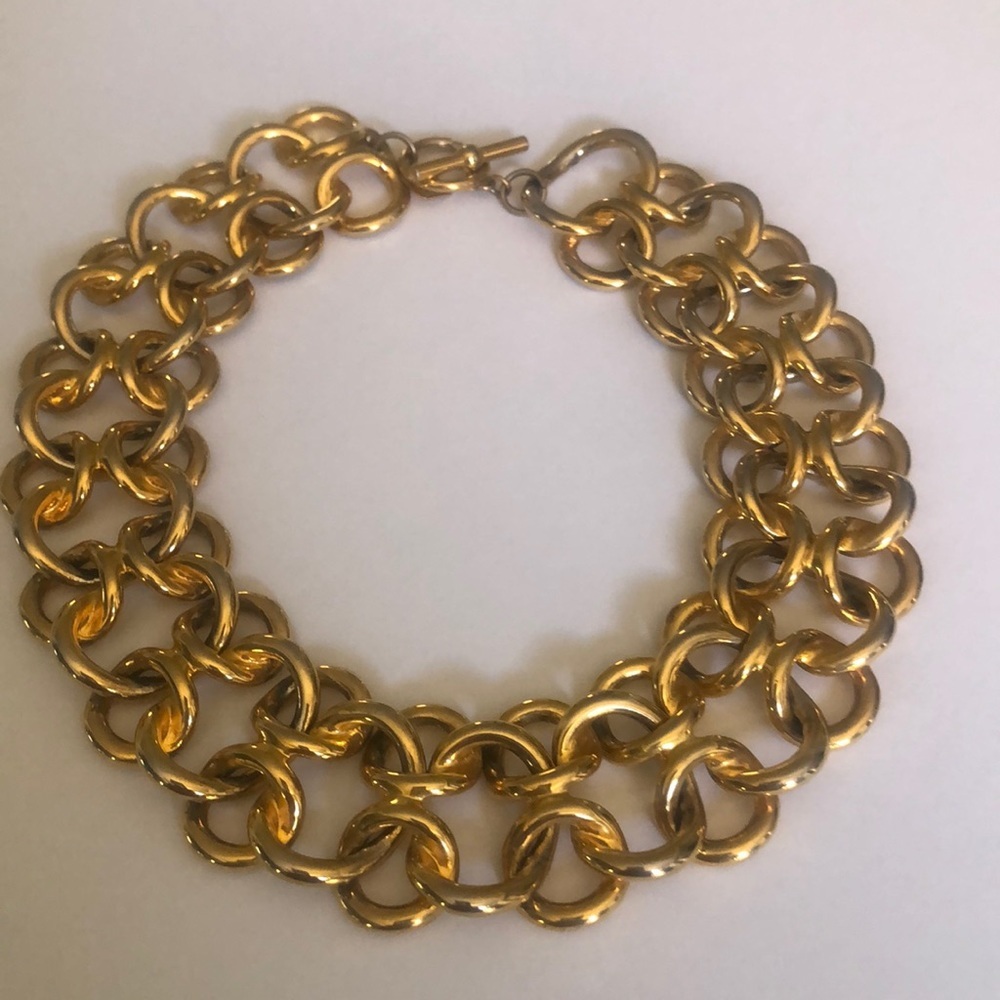Vintage 80’s Ann Klein gold over sized chain  link choker collar necklace